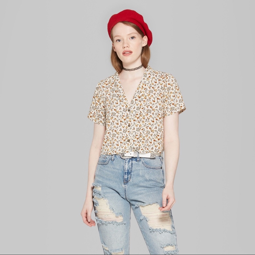 Floral Cropped Button Down